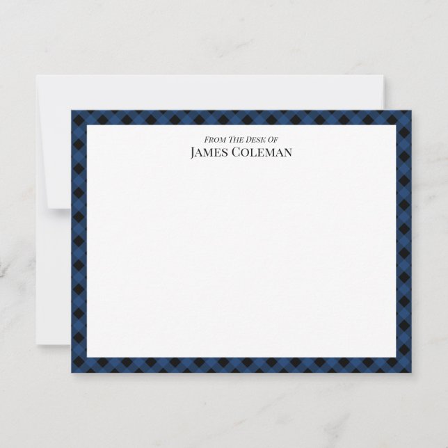 Carte De Correspondance Bleu Buffalo Check Du Bureau De Nom Élégant (Devant)