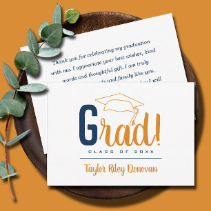 Carte De Correspondance Bleu chic et orange clair Casquette gradué
