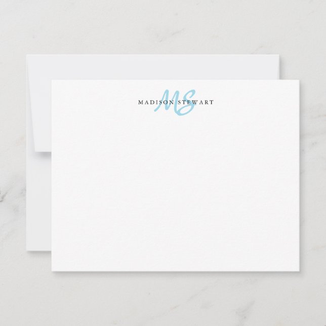 Carte De Correspondance Bleu clair Moderne Brush Script Monogramme (Devant)