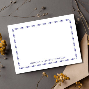 Carte De Correspondance Bleu classique de la marine Double bordure
