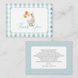 Carte De Correspondance Bleu d'oie En vichy Merci de Baby shower