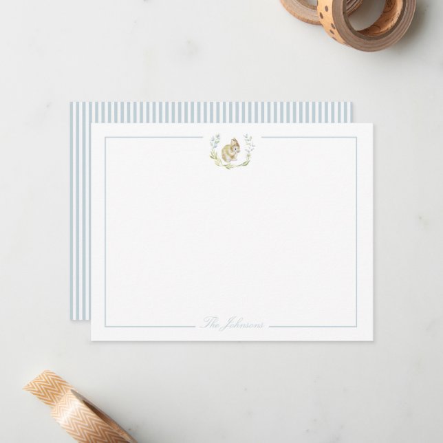 Carte De Correspondance Bleu doux clair avec lapin Stationery personnalisé (Devant/Arrière en situation)