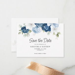Carte De Correspondance Bleu Dusty Floral Botanique Enregistrer la date