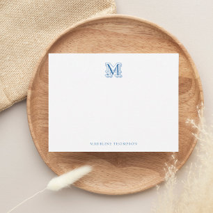 Carte De Correspondance Bleu Français Vintage Classique Monogramme Entrela