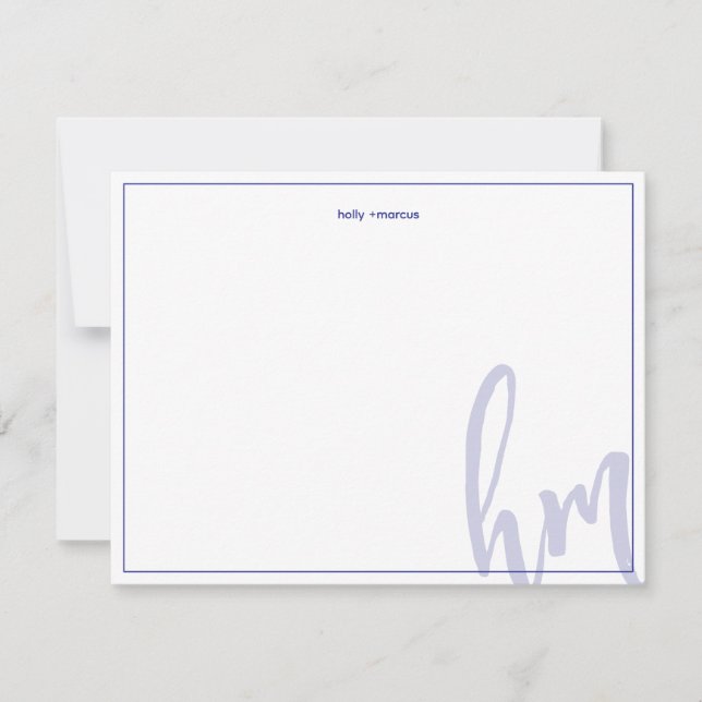 Carte De Correspondance Bleu Grand Monogramme Initiales Couple Mariage Sim (Devant)