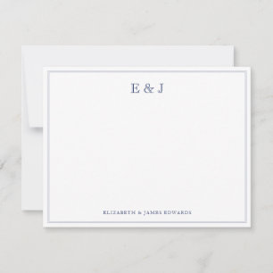 Carte De Correspondance Bleu marine Classique Élégant Vintage Couple Monog