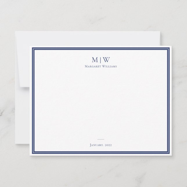 Carte De Correspondance Bleu marine Élégant Classique Monogramme Professio (Devant)