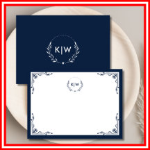 Bleu marine et blanc | Monogramme initiales modern