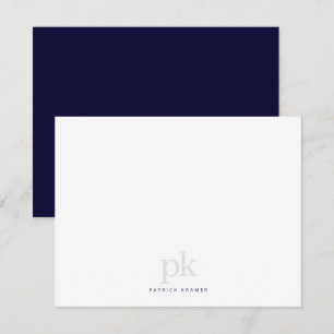 Carte De Correspondance Bleu Marine Simple Monogramme Moderne Professionne