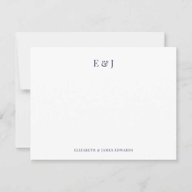 Carte De Correspondance Bleu Nuit Classique Élégant Initiales Couple (Devant)