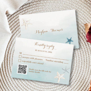Carte De Correspondance Bleu océan avec Mariage de code QR Small RSVP