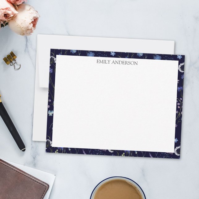 Carte De Correspondance Bleu pourpre joli Fleur sauvage motif floral (In situ)