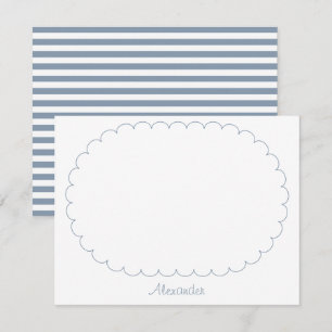 Carte De Correspondance Bleu Poussiéreux Nom Personnalisé Écriture Rayures