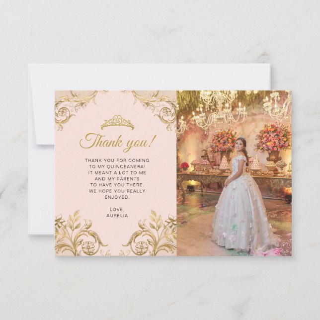 Carte De Correspondance Bleu rose élégant BUDGET photo Quinceañera (Devant)