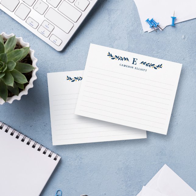 Carte De Correspondance Bleu Vert Berries Jaunes Monogramme Liner (Créateur téléchargé)