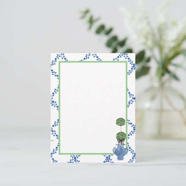 Carte De Correspondance Bleu vert treillis ivoire Topiary Ginger Jar Jars (Debout devant)