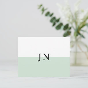 Carte De Correspondance Bloc de couleur blanc et vert pastel joli monogram