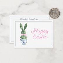 Blue and White Chinoiserie With Rabbit Topiary