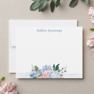 Carte De Correspondance Blue & Blush Watercolor Floral Note Card