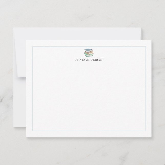 Carte De Correspondance Blue Green Books Border Personalized Stationery (Devant)