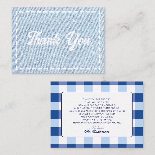 Carte De Correspondance Blue Jean Baby Boy Baby Shower Thank You (Devant / Derrière)