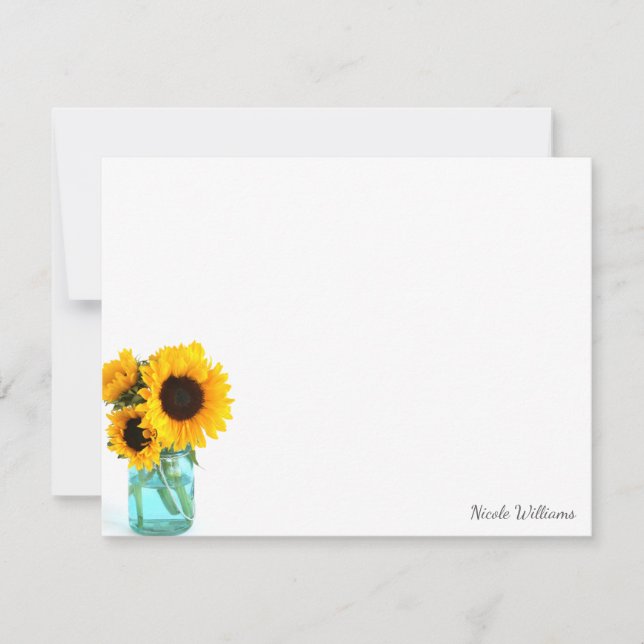 Carte De Correspondance Blue Mason Jar Sunflowers Stationery personnalisée (Devant)