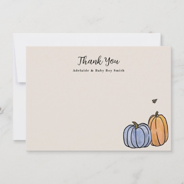Carte De Correspondance Blue Orange Fall Citrouille Merci Note (Devant)