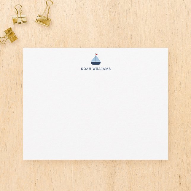 Carte De Correspondance Blue Sailboat Kids Stationery personnalisée Plat (Créateur téléchargé)