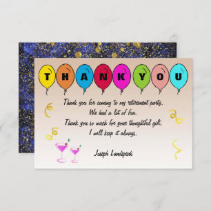 Carte De Correspondance Blue Smoke Motif & Balloons Retraite Merci