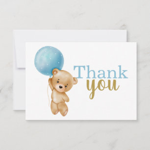Carte De Correspondance Blue Teddy Bear Boy Merci Note Card
