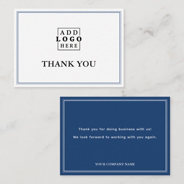 Carte De Correspondance Blue Two Border Business Logo Merci   (Devant / Derrière)