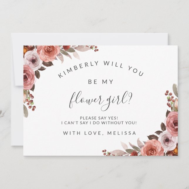 Carte De Correspondance Blush and Rose Floral Be My Flower Girl Card (Devant)