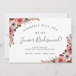Carte De Correspondance Blush and Rose Floral Be My Junior Bridesmaid Card