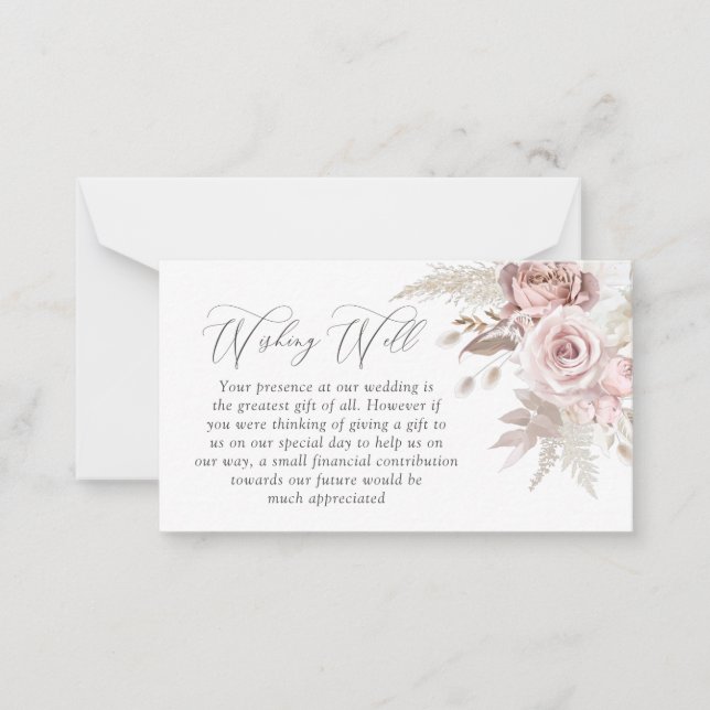 Carte De Correspondance Blush Ivory Floral Mariage Wishing well (Devant)