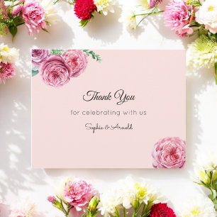 Carte De Correspondance Blush Pink Floral Wedding Thank You Note Card