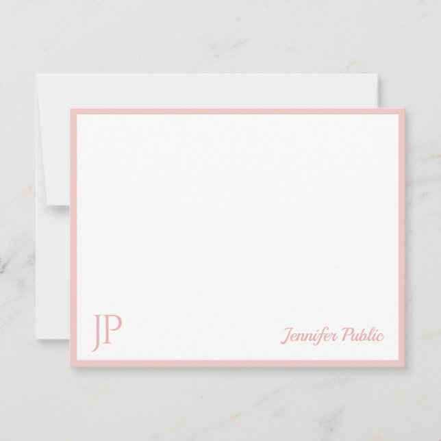 Carte De Correspondance Blush Rose Blanc Chic Monogramme en Écriture Manus (Devant)