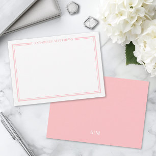 Carte De Correspondance Blush Rose Bordure Minimaliste Monogramme de Nom