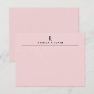 Carte De Correspondance Blush Rose Chic Moderne Monogramme Initial Nom