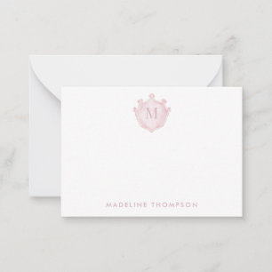 Carte De Correspondance Blush Rose Crest Monogramme Classique