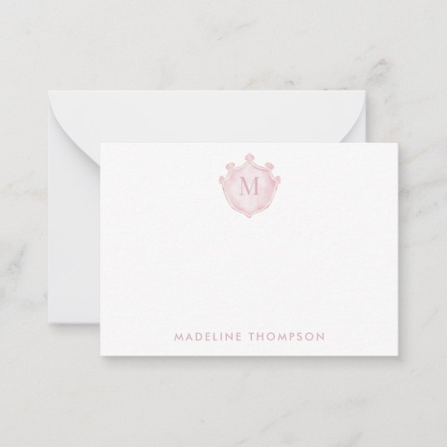 Carte De Correspondance Blush Rose Crest Monogramme Classique (Devant)