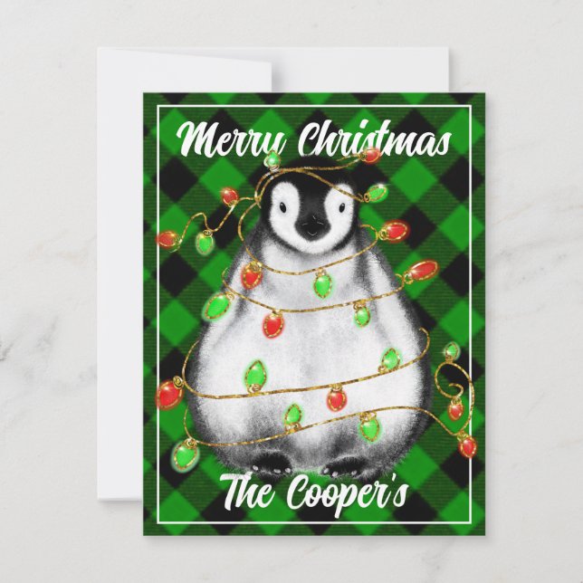 Carte De Correspondance Boeuf festif de Noël Penguin arctique (Devant)