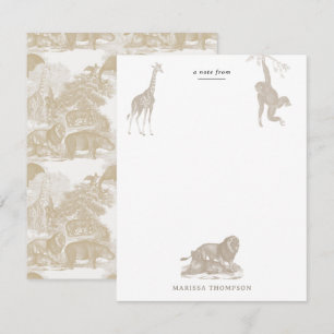 Carte De Correspondance Bohème beige Animaux de la jungle Safari Chinoiser