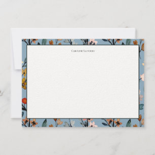 Carte De Correspondance Bohème Bleu Élégant Aquarelle Florale