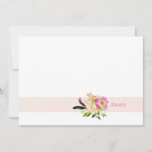 Carte De Correspondance Boho Aquarelle Floral Rose Personnalisé