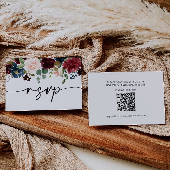 Carte De Correspondance Boho Burgundy Wedding RSVP QR Code Card (Créateur téléchargé)