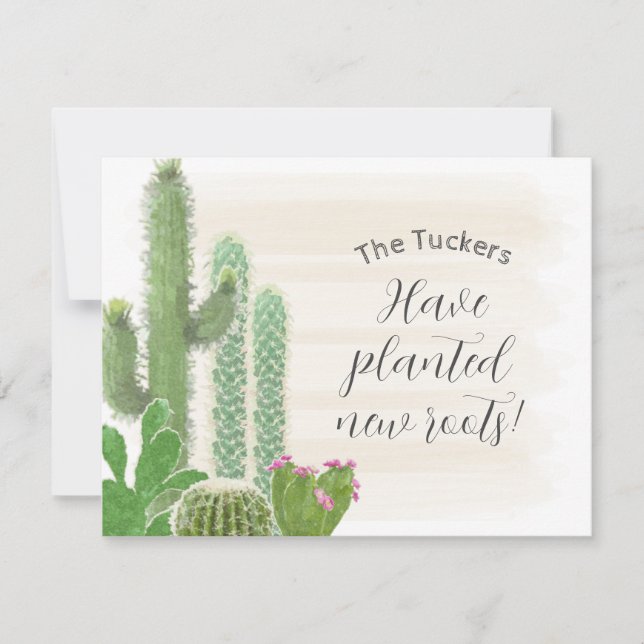 Carte De Correspondance Boho Cactus Aquarelle Plantée Nouvelles Racines Dé (Devant)