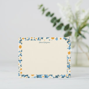 Carte De Correspondance Boho coloré bleu et blanc Floral Personnalisé
