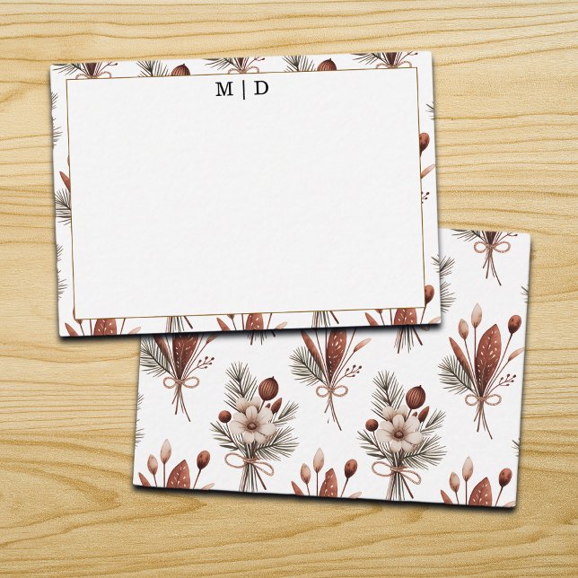 Carte De Correspondance Boho Fall Floral Monogramm  (Créateur téléchargé)