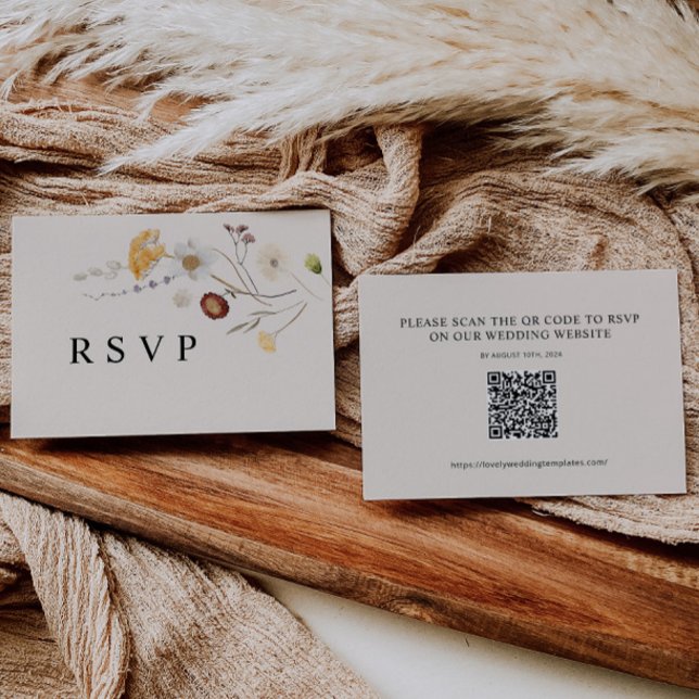Carte De Correspondance Boho Fleur sauvage mariage RSVP QR Code Card (Créateur téléchargé)