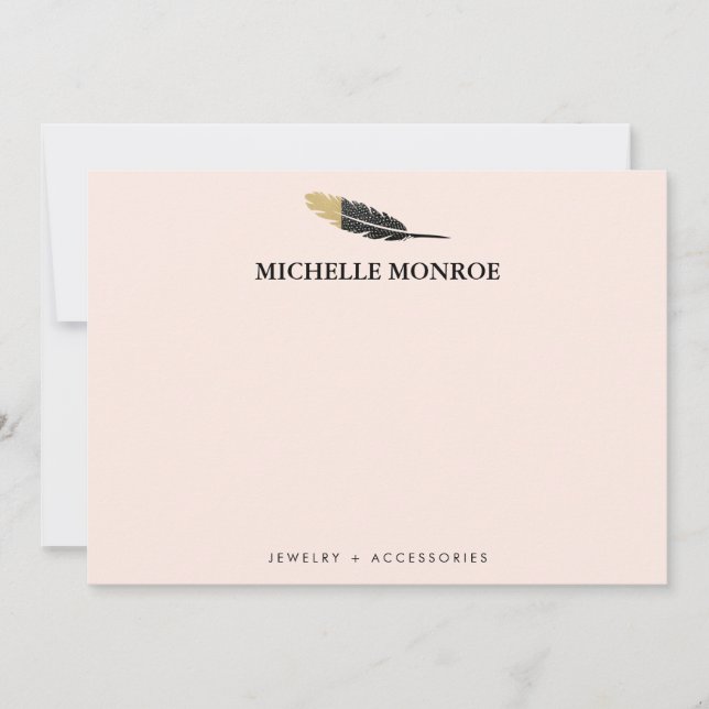 Carte De Correspondance Boho Gold tendance concepteur de plume rose (Devant)